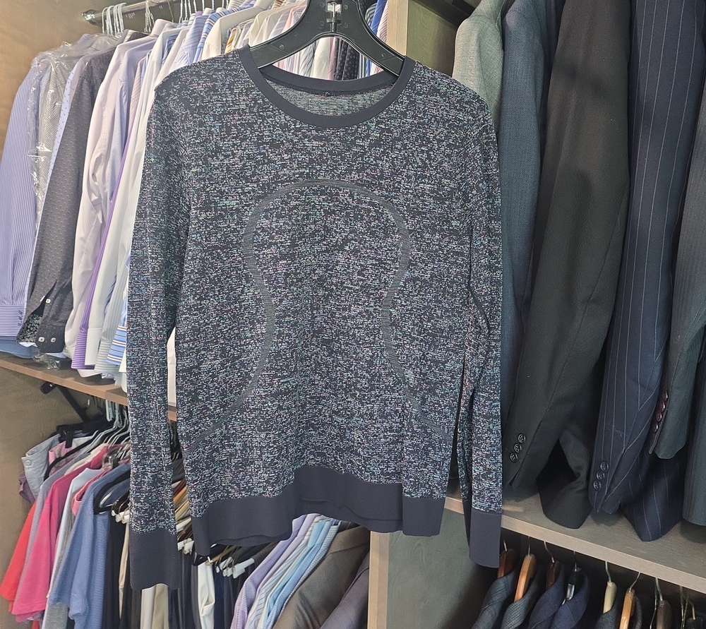 lululemon athletica navy multicolor speckled crewneck sweater